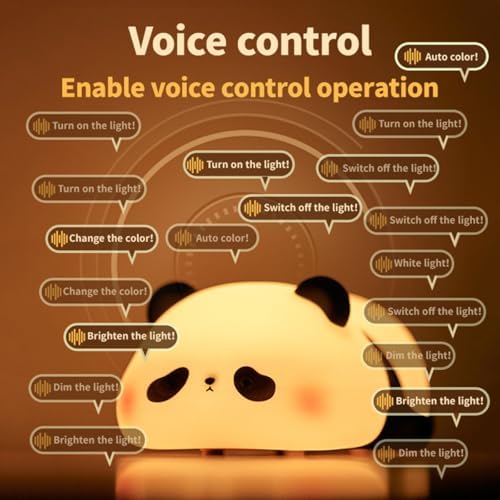 Panda Night Light for Kids, Squishy Silicone Voice Control 7 Color Lamp