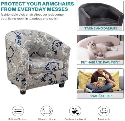NILUOH Club Chair Slipcover 2 Piece Stretch Barrel Chair Covers Printed Tub Chair Slipcovers Soft Accent Armchair Sofa Protector for Living Room（Flowers 3）