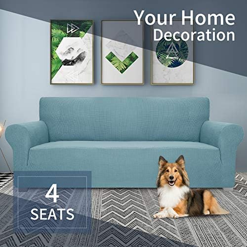 JIVINER High Stretch Couch Covers for 3 Cushion Couch 1-Piece Extra Large Sofa Covers with Elastic Bottom Anti Slip Elastic Sofa Slipcover Furniture Protector for Pets (XL Sofa, Light Blue)