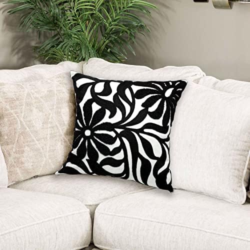 Alysheer Floral Embroidered Decorative Throw Pillow Cover 18"x18" 1pc,Black