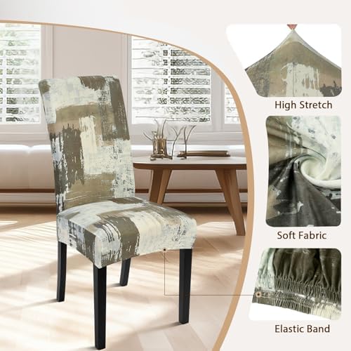 SearchI Dining Room Chair Covers Set of 6, Stretch Printed Floral Parsons Chair Slipcovers Removable Washable Kitchen Chair Protector Cover for Dining Room, Hotel, Ceremony (Brown Abstract Pattern)