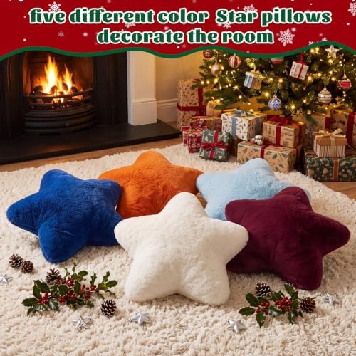 Soaoo 5 Pcs Star Fluffy Pillow Star Shape Pillow, Vintage Contrast