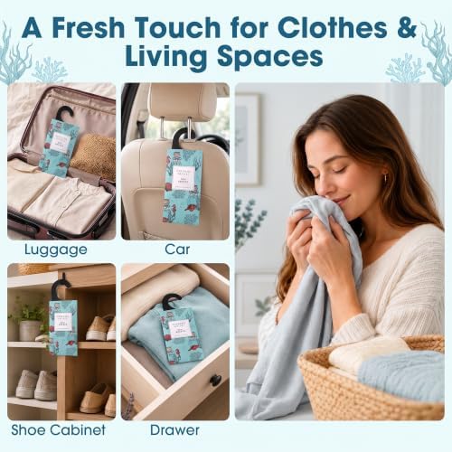 Large 12 Packs Sea Breeze Hanging Scented Sachets Long-Lasting Closet Deodorizer Air Freshener Fabric Refresher Odor Eliminator for Drawer Home Fragrance Gift Set