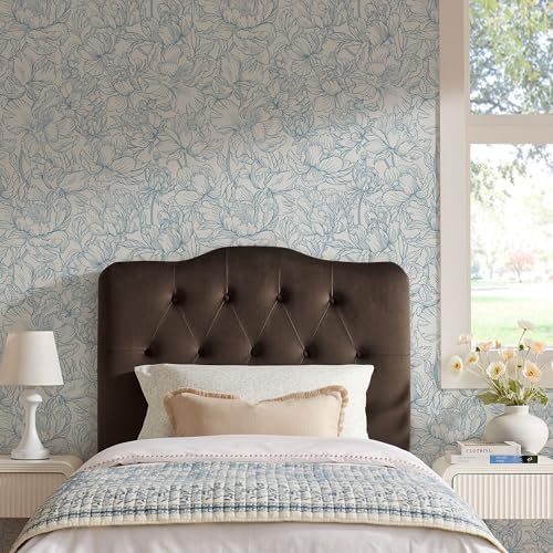 Modway Annabel Performance Velvet Adjustable Twin Headboard in Chocolate Brown - Stain-Resistant Padded Headboard Only with Diamond Button Tufting and 7 Height-Adjustable Positions