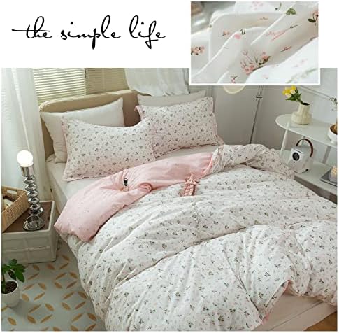 Pink Floral Duvet Cover Set 100% Cotton Twin XL(68"x90"),White Pink