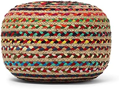 · REDEARTH · Braided Jute Cotton Pouf - Circular Boho Ottoman - Multi