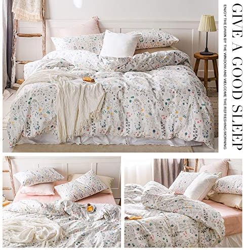 HighBuy Floral Duvet Cover King 100% Cotton Bedding Set King Girls Cottagecore Bedding 3 Piece Comforter Cover King Ultra Soft Garden Floral Duvet Cover King with Zipper Closure,4 Corner Ties