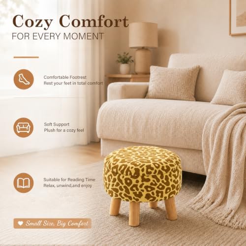 Wimarsbon Round Storage Ottoman,Footstool with Padded Seat and Wood Legs