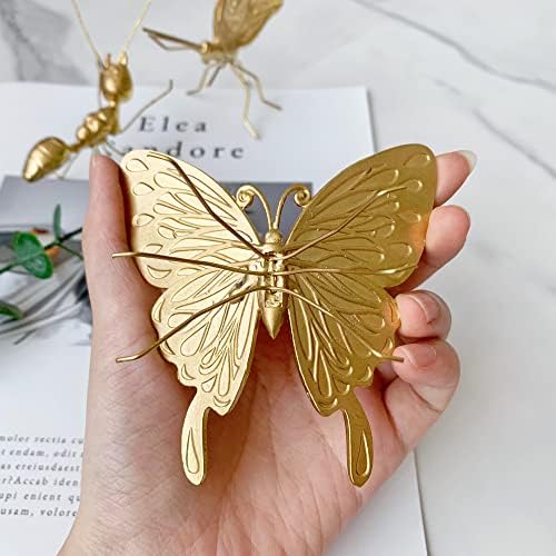 Gold Butterfly Sculpture - Solid Metal Insect Ornament - Mini Butterfly Figurine for Home, Office, Garden & Desktop Decor