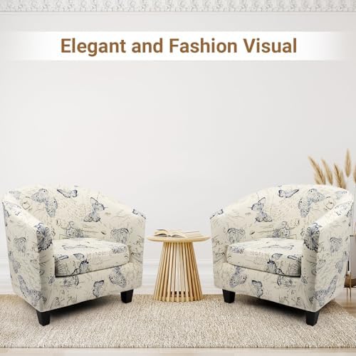 Club Chair Slipcover, 2 Pack Thick Beige/Blue Round Soft Armchair Sofa Cover, Stretch Barrel Chair Slipcovers Removable Couch Furniture Protector for Bar Living Room Bedroom Hotel Counter