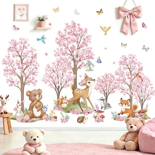 wondever Woodland Animal Wall Decals Flower Tree Bear Wall Stickers (XL)