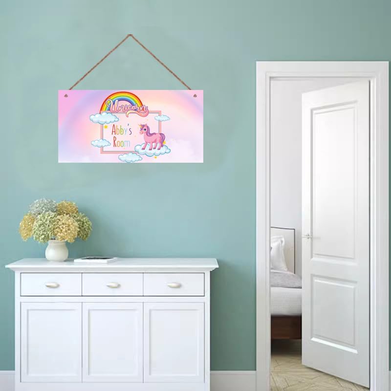 Personalized Sign Cute Magic Unicorn Sign For Kids Room Custom Name Fantasy Door Wall Decor For Little Man Cave Floral Nursery Art Plate For Girls Room Boys Bedroom