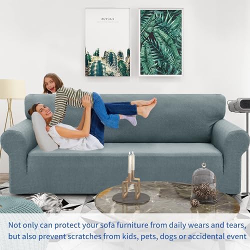 ZNSAYOTX 1 Piece Jacquard Couch Covers for 3 Cushion Couch Living Room High Stretch Sofa Cover Pets Dogs Friendly Anti Slip Thickened Slipcovers Furniture Protector (Large, New Pattern Light Grey)