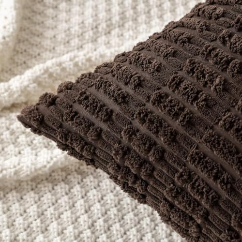 MIULEE Euro Sham Corduroy Decorative Throw Pillow Covers 24x24 Dark Brown