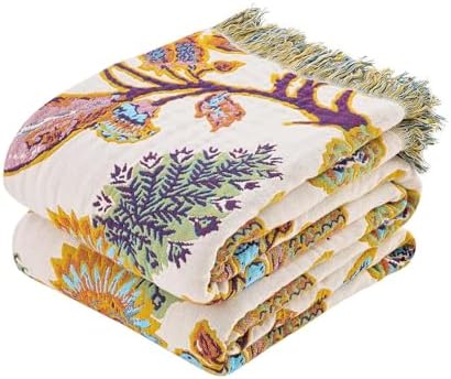 XIBLC Boho Throw Blanket for Bed, 100% Cotton Soft Rustic Quilt Fall Blanket, 50"x60" Floral Printed Farmhouse Decor Bed Blankets, All Season Rustic Reversible Bohemian Throw Quilt