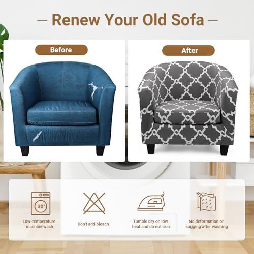 Barrel Chair Covers Slipcover 1 Piece, 2 Pack Round Soft Armchair Sofa Cover with Arms, Stretch Club Chair Slipcovers Removable Couch Furniture Protector for Bar Bedroom Hotel Counter