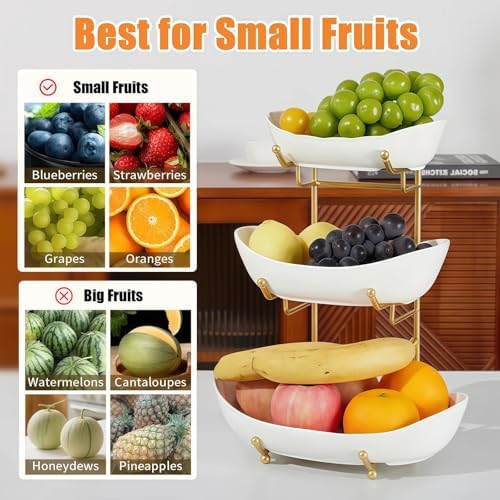 3 Tier Fruit Basket, Ceramic Fruit Bowl for Kitchen Counter 6