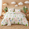 Simple&Opulence 100% Organic Cotton Duvet Cover for Kids Teens, 4 Pieces Soft Comforter Cover with Zipper Closure Warm Adorable Flamingo Bedding Set - Cactus, Full/Queen