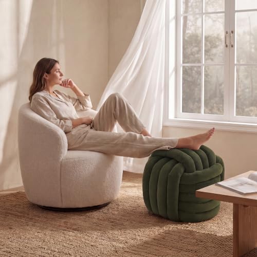 FOXHUNTER Modern Braided Pouf Ottoman Vanity Stool, Chenille, Green