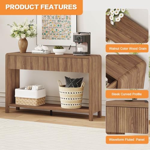 FATORRI Console Sofa Table for Entryway, 47.2 Inch Wood Foyer Tables for Living Room, Farmhouse Couch Table behinde Sofa with 2 Drawers for Hallway Storage, Walnut