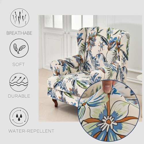 HAOYONG Wing Chair Slipcovers Stretch Wingback Chair Covers Printed 2 Pieces Wingback Armchair Slipcover Elastic Chair Slip Covers Washable Armchair Protector Cover for Living Room and Bedroom