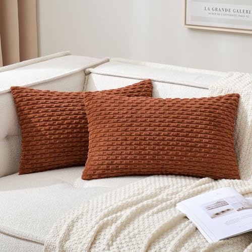 MIULEE Lumbar Fall Decorative Throw Pillow Covers 12x20 Burnt Corduroy