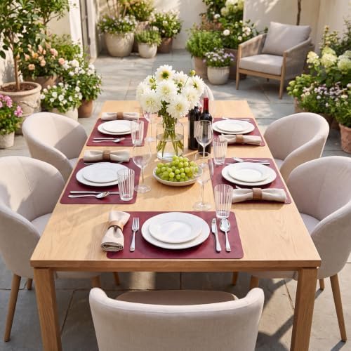 ADRIMER Fall Placemats Set of 8, Heat Resistant Faux Leather, Wine Red
