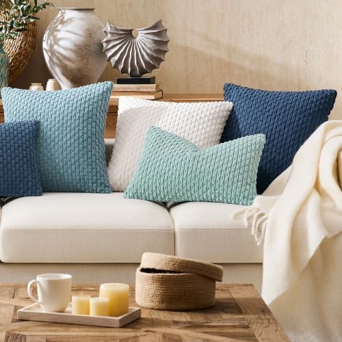 Kevin Textile Soft Corduroy 26x26 Inch Pillow Covers 2 Pack, Blue Grey