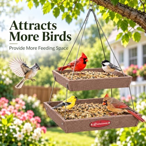 Kingsyard 2 Tier Large Platform Bird Feeder for Outdoors Hanging