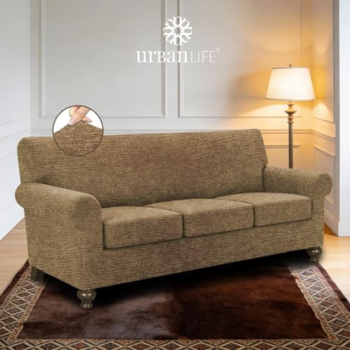 URBANLIFE 4-Piece Stretch Sofa Covers for 3 Cushion Couch, Brown