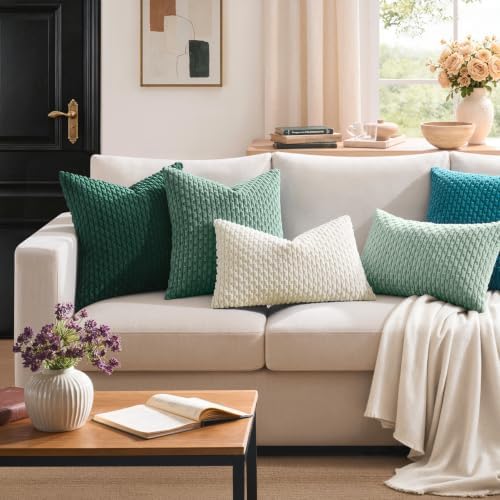 Kevin Textile Soft Corduroy 16x16 Inch Pillow Covers 2 Pack, Grey Green