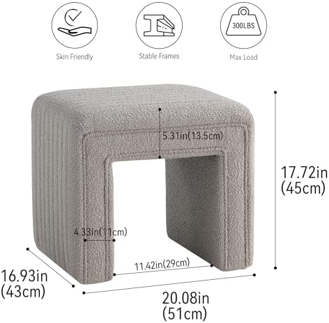 Get Set Style Vanity Stool Chair, Fully Assembled Modern Boucle Ottoman Footstool with Wooden Legs, Multifunctional Upholstered Sofa Bench Extra Seat for Makeup Room Living Room Entryway Office,Taupe