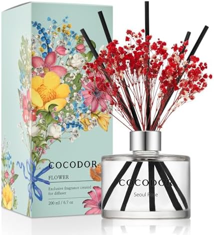 COCODOR Preserved Flower Reed Diffuser Set / 6.7oz / Seoul Rose/Scent Diffuser with Sticks Home Fragrance Reed Diffuser for Bathroom Shelf Décor