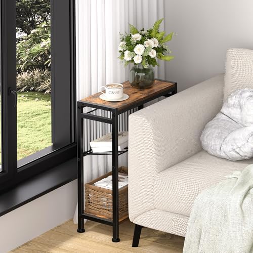 Narrow Side Table, 3-Tier End Table, Small Nightstand