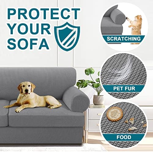 Turquoize 3 Piece T Cushion Sofa Slipcovers Stretch Couch Cover Furniture Covers with 2 Individual T Cushion Covers, Machine Washable (2 Cushion Sofa, Dove)