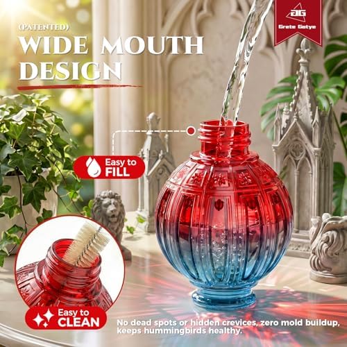Glass Hummingbird Feeder for Outdoors Hanging, 26 fl oz Bird Nectar Feeder