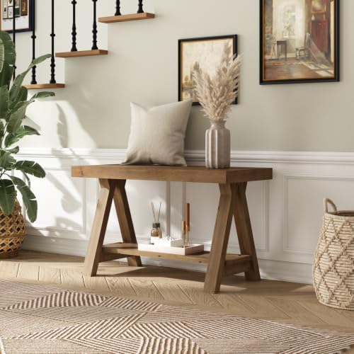 RowyPoey Solid Wood Bench, 30" Farmhouse Entryway Bench with Shoe Storage