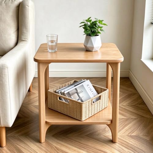Small Real Natural Wood Side Table for Living Room, Bedroom