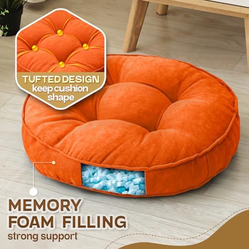 MIDDLE ONE Floor Pillow Set of 2, Memory Foam Cushion 22x22 – Round, Orange