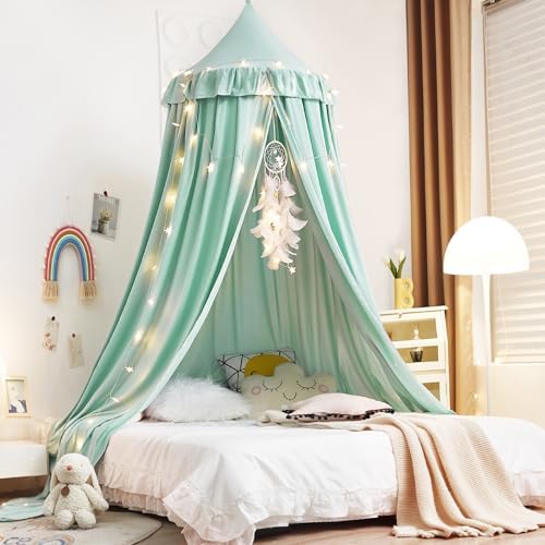 Kertnic Decor Princess Canopy for Girls Bed, Soft Smooth Playing Tent Canopy Room Decoration Castle, Dreamy Mosquito Net Bedding, Reading Nook Canopies in Home (Green)