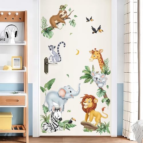 decalmile Jungle Animals Safari Elephant Lion Giraffe Wall Decals Stickers