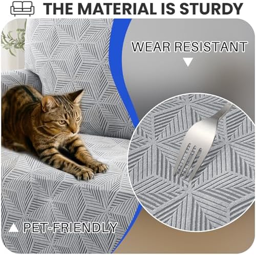 YEMYHOM 1 Piece Stretch Couch Covers for 3 Cushion Couch, Jacquard Sofa Cover with Non-Slip Elastic Bottom, Thickened Slipcover Furniture Protector for Dogs Pets (Large, Light Gray)