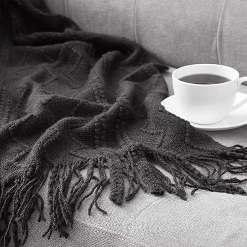 BOURINA Black Throw Blanket 50x60 Inch Boho Knitted Soft Throw Sofa Blanket