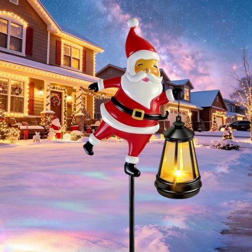 EDOF Christmas Decorations Santa Claus Garden Stake with Solar Lights Multicolor,Christmas Decor Outdoor for Women,Rustic Santa Claus Christmas Lights Yard Metal Stakes for Lawn Garden Porch