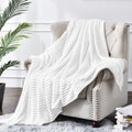 BEDELITE Ribbed Jacquard White Fleece Throw Blanket for Couch, 50x70 Inch
