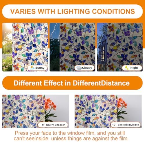 Rainbow Stained Glass Window Privacy Film Static Cling35.4x78.7in