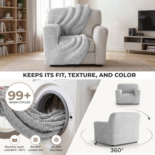 PAULATO Premium Stretch Couch Covers for Sofa - Sofa Chair Cover Washable, Dogs & Pets Friendly - Elastic Polyester Loveseat Slipcovers - Non-Slip Love Seat Couch Covers - Light Grey (21"-39" Wide)