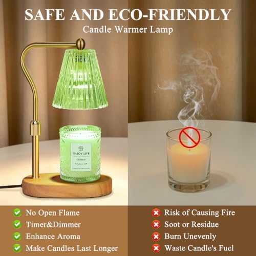 seenlast Green Candle Warmer Lamp with Timer Dimmer Adjustable Height,Birthday Gifts for WomenElectric Wax Warmer Vintage Home Decor for Scented Jar Candles