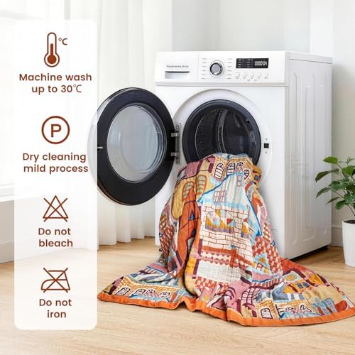 MSGKV Roman Castle Cotton Throw Blanket 50"x60" Art Woven Cotton Throw