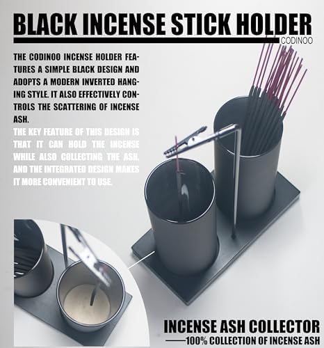2 in 1 Incense Holder for Sticks,Glass Incense Burner Holder with Storage,Upside Down Incense Holder for Sticks with Glass Ash Catcher for Meditation Yoga Spa Room Home Decor[2 Long Full Black]